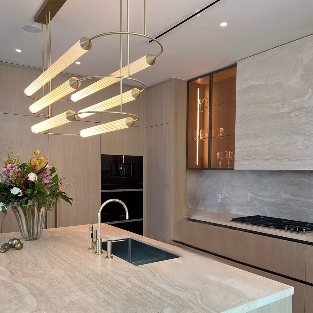 Minimalism Brass Ellipse Horizontal LED Chandelier for Kitchen Island/Dining Room-Nobipets