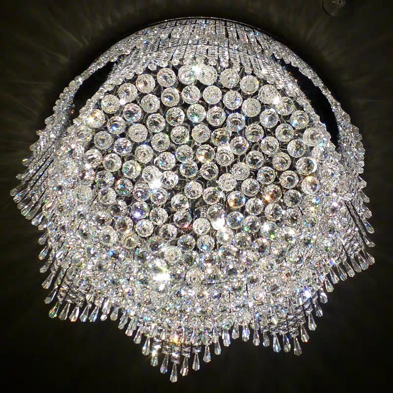 Minimalist Light Luxury Flush Mount Round Crystal Chandelier-Nobipets