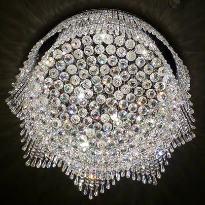 Minimalist Light Luxury Flush Mount Round Crystal Chandelier-Nobipets