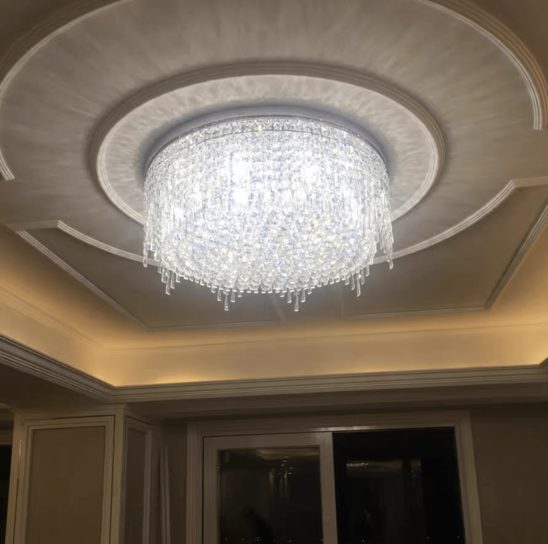 Minimalist Light Luxury Flush Mount Round Crystal Chandelier-Nobipets