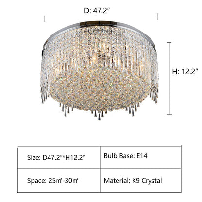 Minimalist Light Luxury Flush Mount Round Crystal Chandelier-Nobipets