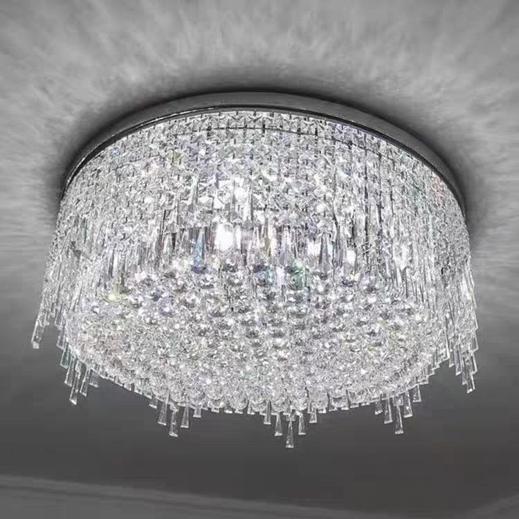 Minimalist Light Luxury Flush Mount Round Crystal Chandelier-Nobipets