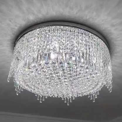 Minimalist Light Luxury Flush Mount Round Crystal Chandelier-Nobipets