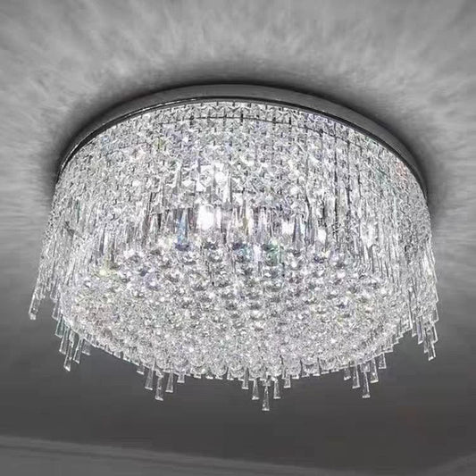 Minimalist Light Luxury Flush Mount Round Crystal Chandelier-Nobipets