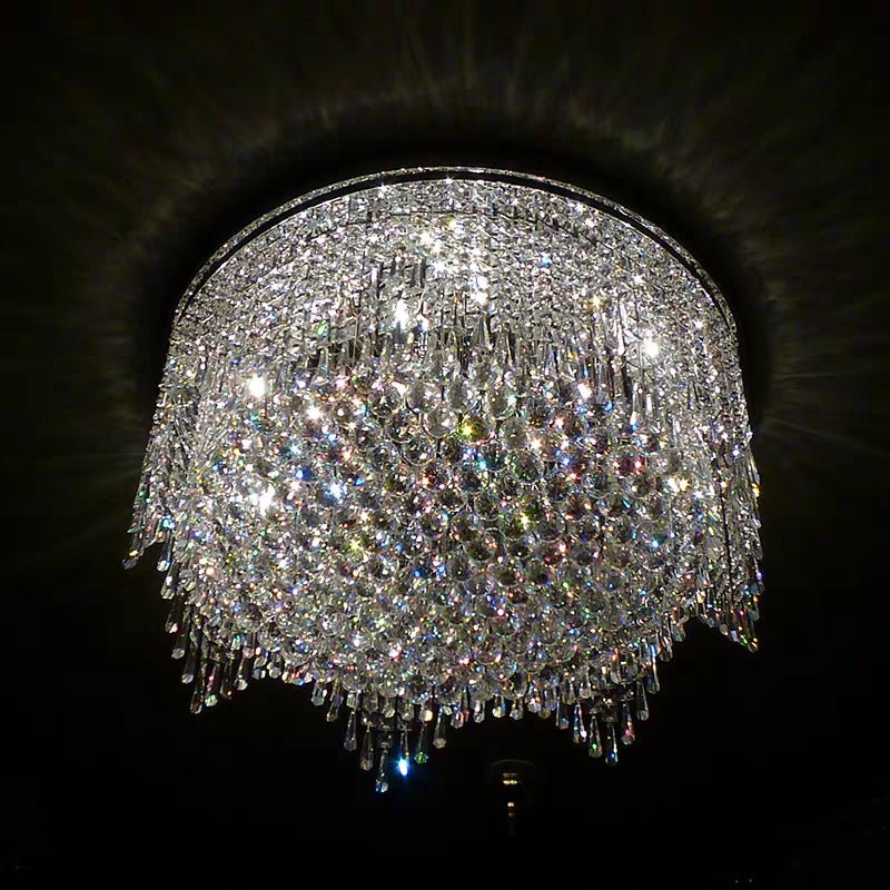 Minimalist Light Luxury Flush Mount Round Crystal Chandelier-Nobipets