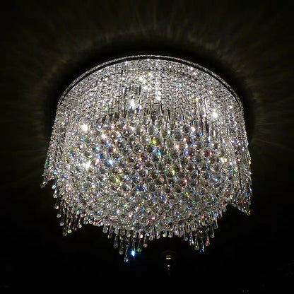Minimalist Light Luxury Flush Mount Round Crystal Chandelier-Nobipets