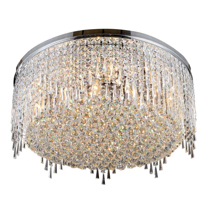 Minimalist Light Luxury Flush Mount Round Crystal Chandelier-Nobipets