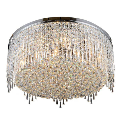 Minimalist Light Luxury Flush Mount Round Crystal Chandelier-Nobipets