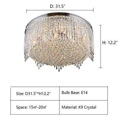 Minimalist Light Luxury Flush Mount Round Crystal Chandelier-Nobipets