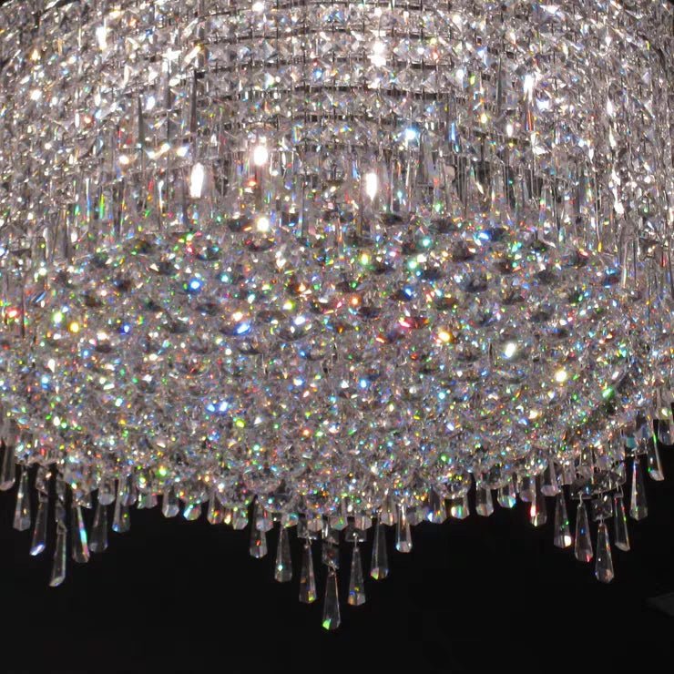 Minimalist Light Luxury Flush Mount Round Crystal Chandelier-Nobipets