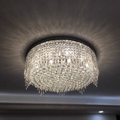 Minimalist Light Luxury Flush Mount Round Crystal Chandelier-Nobipets