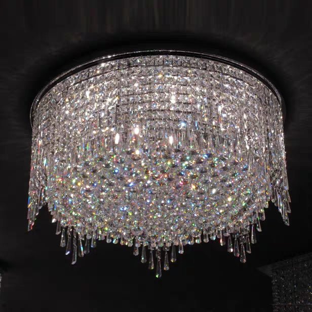 Minimalist Light Luxury Flush Mount Round Crystal Chandelier-Nobipets