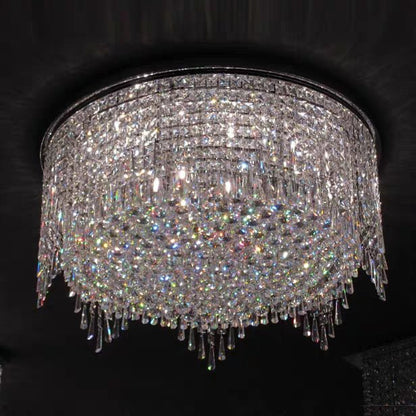 Minimalist Light Luxury Flush Mount Round Crystal Chandelier-Nobipets