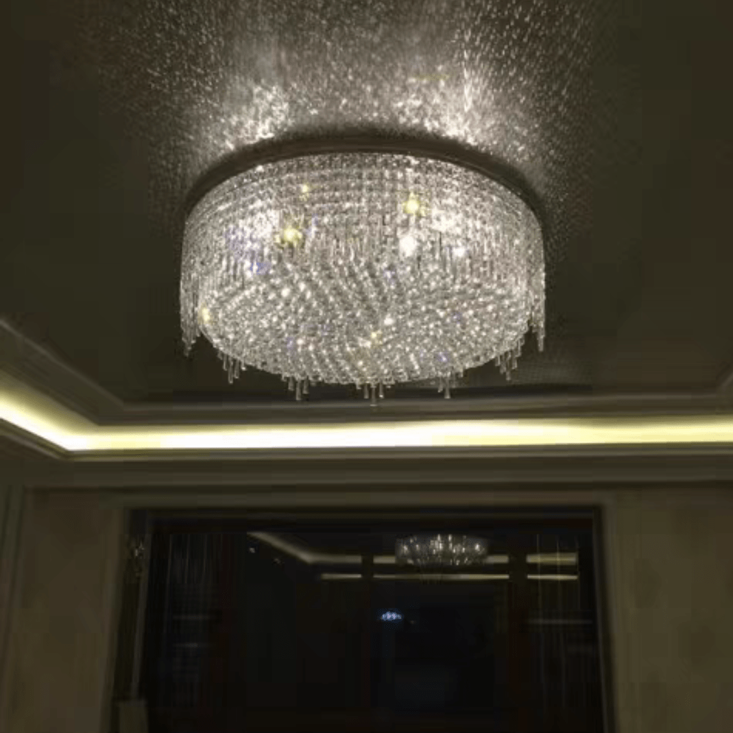 Minimalist Light Luxury Flush Mount Round Crystal Chandelier-Nobipets