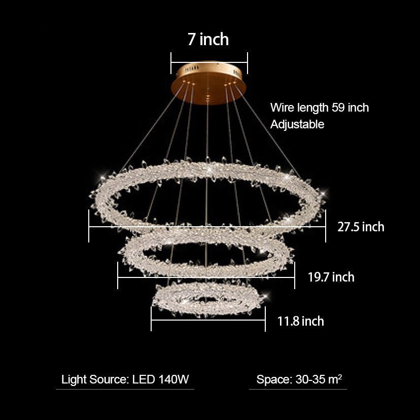 Modern 3-Ring Halo Crystal Chandelier for Living Room/Bedroom-Nobipets