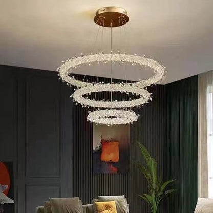 Modern 3-Ring Halo Crystal Chandelier for Living Room/Bedroom-Nobipets