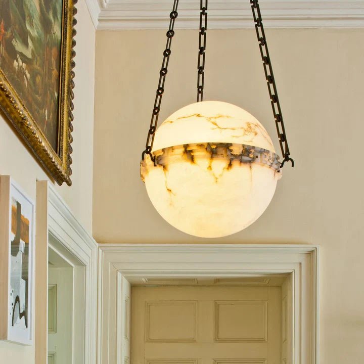 Modern Alabaster Ball Globe Pendant