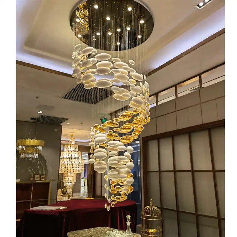 Modern Artistic Unique Golden Dragon Egg Chandelier for Staircase/ Sales Center/ Hotel-Nobipets