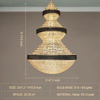 Modern Black Iron Crystal Chandelier For Foyer Staircase Luxurious Design Ceiling Light Fixture-Nobipets
