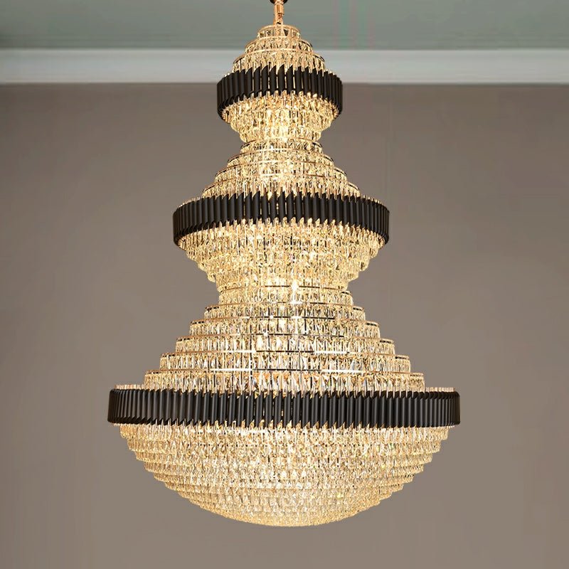 Modern Black Iron Crystal Chandelier For Foyer Staircase Luxurious Design Ceiling Light Fixture-Nobipets