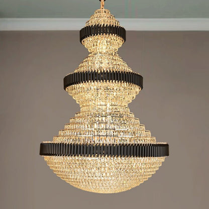 Modern Black Iron Crystal Chandelier For Foyer Staircase Luxurious Design Ceiling Light Fixture-Nobipets