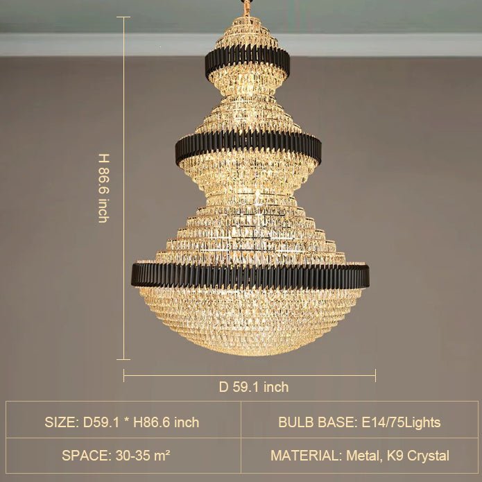 Modern Black Iron Crystal Chandelier For Foyer Staircase Luxurious Design Ceiling Light Fixture-Nobipets