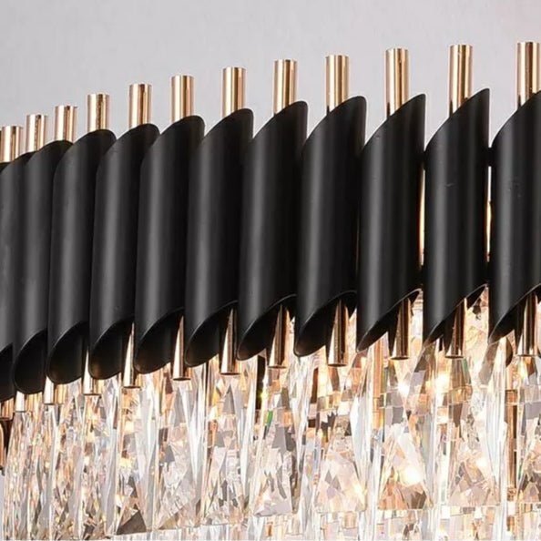 Modern Black Iron Crystal Chandelier For Foyer Staircase Luxurious Design Ceiling Light Fixture-Nobipets