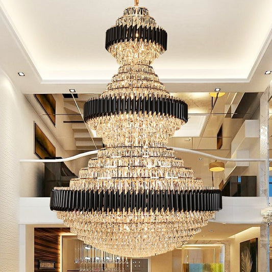 Modern Black Iron Crystal Chandelier For Foyer Staircase Luxurious Design Ceiling Light Fixture-Nobipets