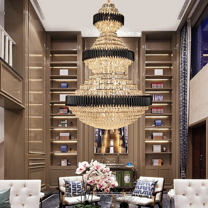 Modern Black Iron Crystal Chandelier For Foyer Staircase Luxurious Design Ceiling Light Fixture-Nobipets