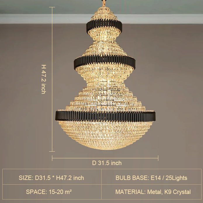 Modern Black Iron Crystal Chandelier For Foyer Staircase Luxurious Design Ceiling Light Fixture-Nobipets