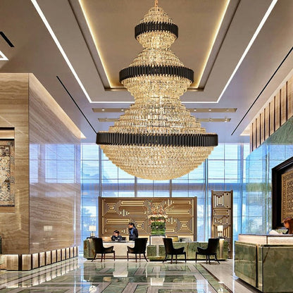 Modern Black Iron Crystal Chandelier For Foyer Staircase Luxurious Design Ceiling Light Fixture-Nobipets