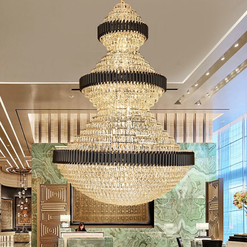 Modern Black Iron Crystal Chandelier For Foyer Staircase Luxurious Design Ceiling Light Fixture-Nobipets