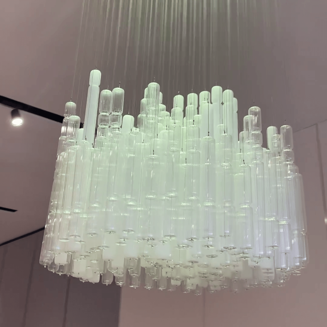Modern Creative Art Design White&Transparent Tube Chandelier for Staircase/Foyer/Living Room-Nobipets