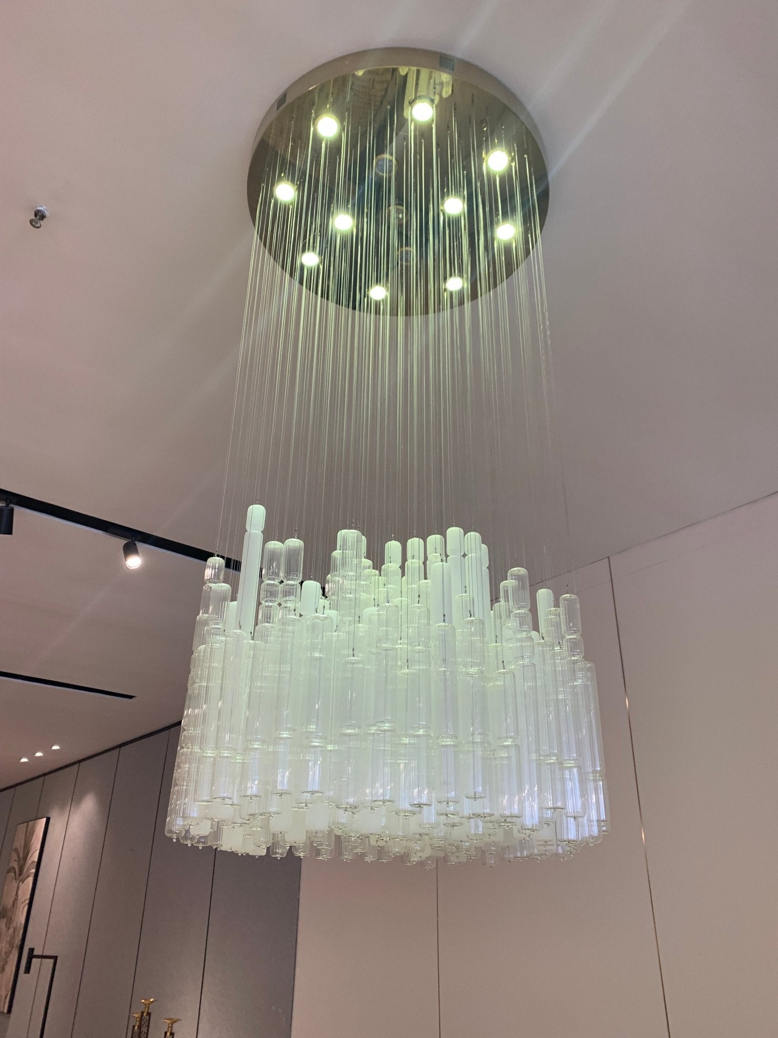 Modern Creative Art Design White&Transparent Tube Chandelier for Staircase/Foyer/Living Room-Nobipets