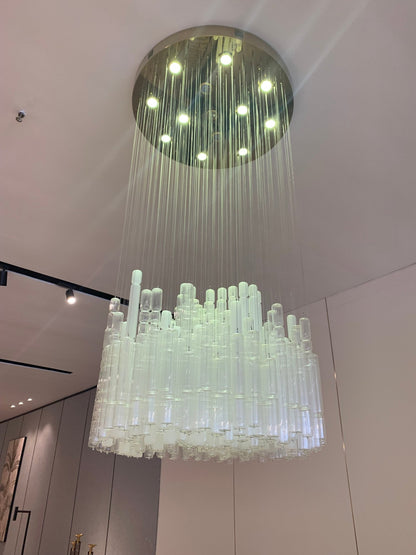 Modern Creative Art Design White&Transparent Tube Chandelier for Staircase/Foyer/Living Room-Nobipets