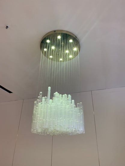 Modern Creative Art Design White&Transparent Tube Chandelier for Staircase/Foyer/Living Room-Nobipets
