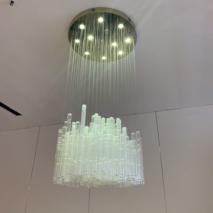 Modern Creative Art Design White&Transparent Tube Chandelier for Staircase/Foyer/Living Room-Nobipets