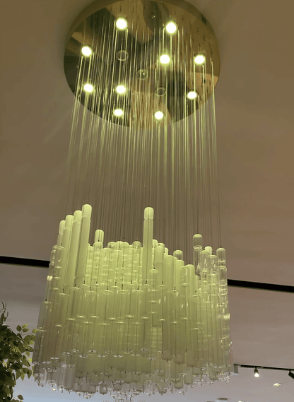 Modern Creative Art Design White&Transparent Tube Chandelier for Staircase/Foyer/Living Room-Nobipets