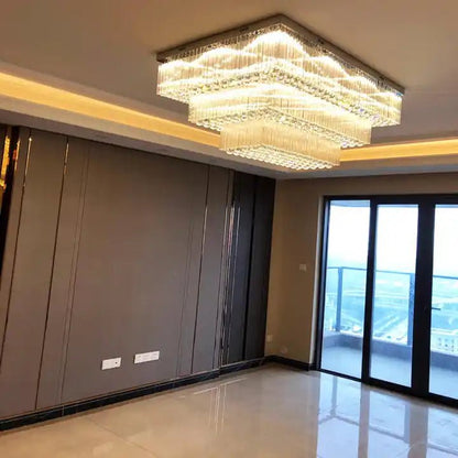 Modern Extra 2/3 Tiered Flush Mount Crystal Chandelier for Large Area-Nobipets