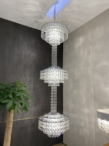 Modern French Elegant Oversized 3-tiered Silver Seashells Long Crystal Chandelier for Staircase-Nobipets