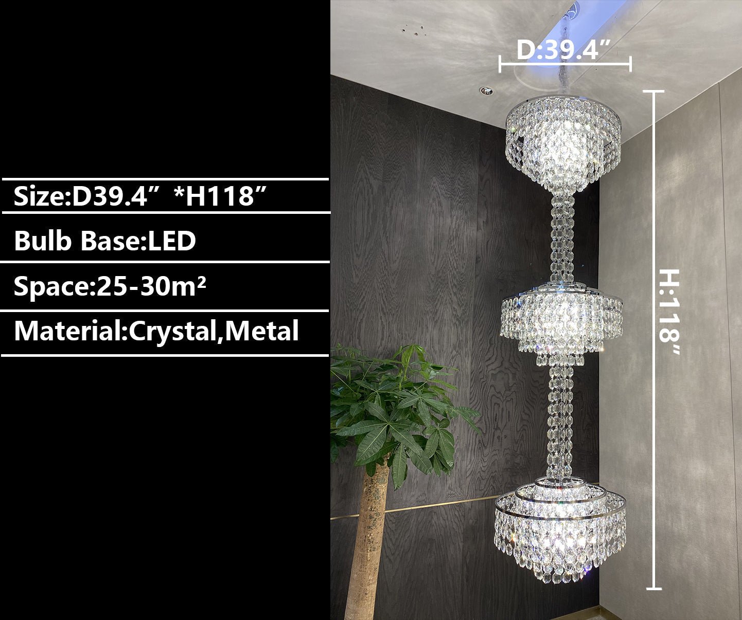 Modern French Elegant Oversized 3-tiered Silver Seashells Long Crystal Chandelier for Staircase-Nobipets