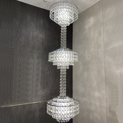 Modern French Elegant Oversized 3-tiered Silver Seashells Long Crystal Chandelier for Staircase-Nobipets