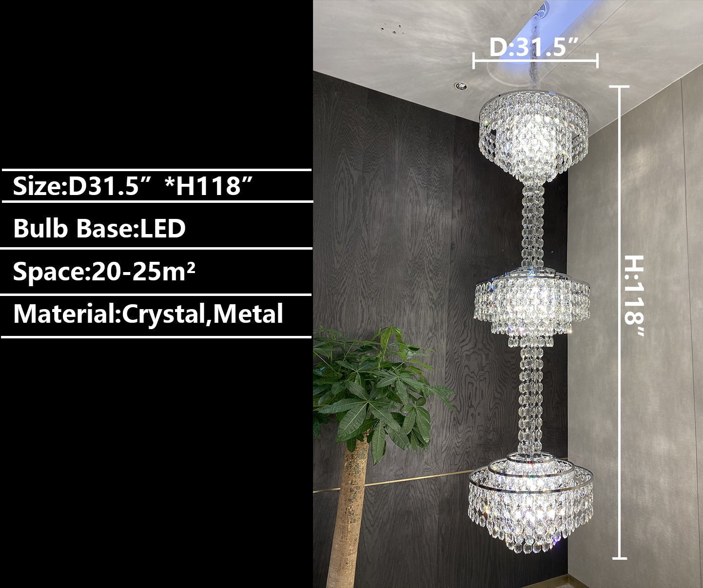 Modern French Elegant Oversized 3-tiered Silver Seashells Long Crystal Chandelier for Staircase-Nobipets