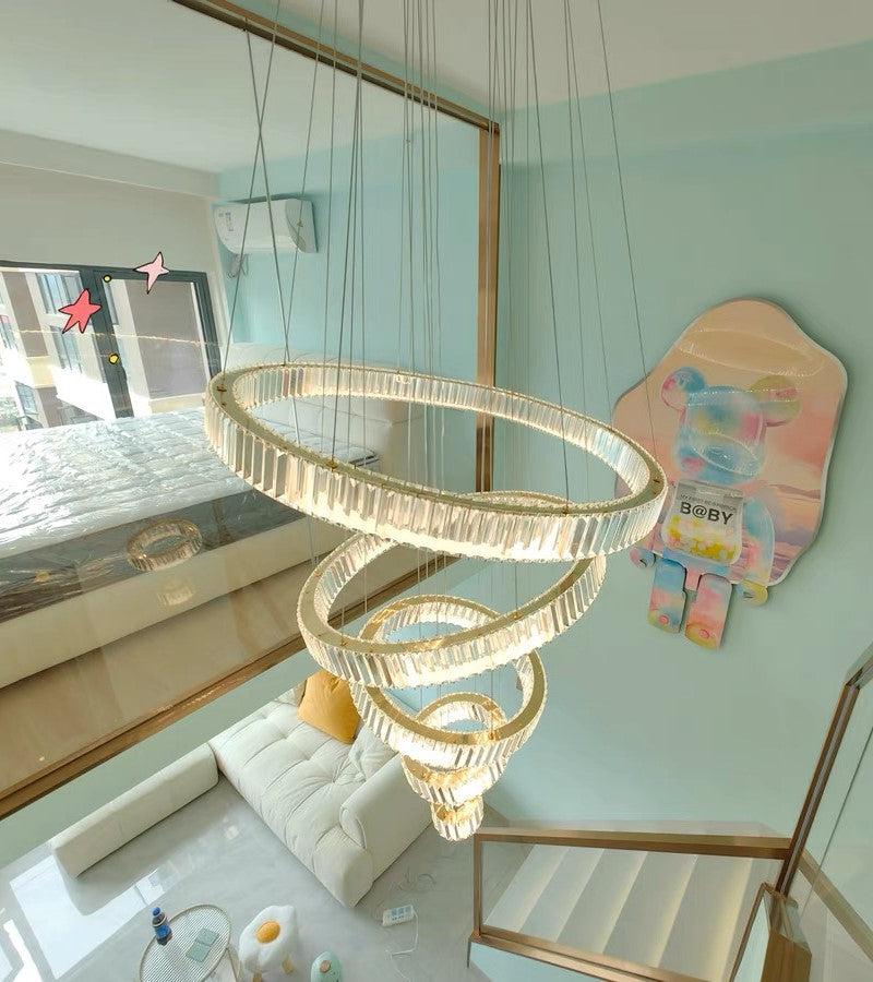 Modern Front Entryway Chandelier 3/4/5/6/7 Rings Crystal Gold/ Chrome Finish Ceiling Lamp-Nobipets