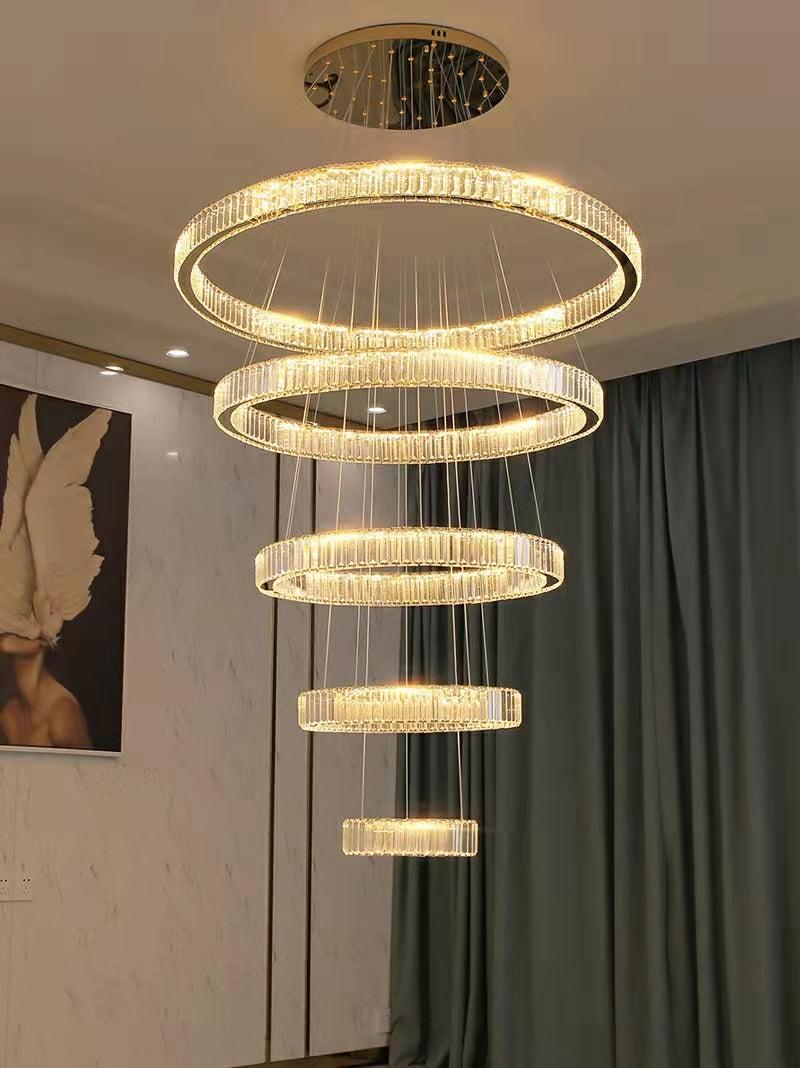 Modern Front Entryway Chandelier 3/4/5/6/7 Rings Crystal Gold/ Chrome Finish Ceiling Lamp-Nobipets