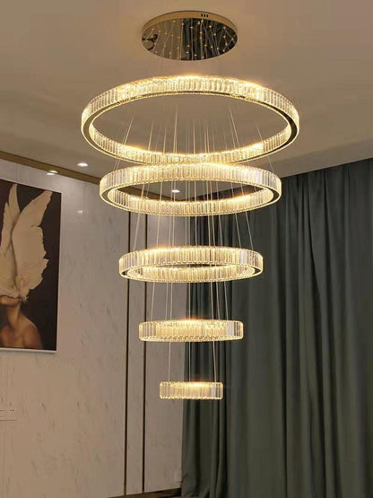 Modern Front Entryway Chandelier 3/4/5/6/7 Rings Crystal Gold/ Chrome Finish Ceiling Lamp-Nobipets