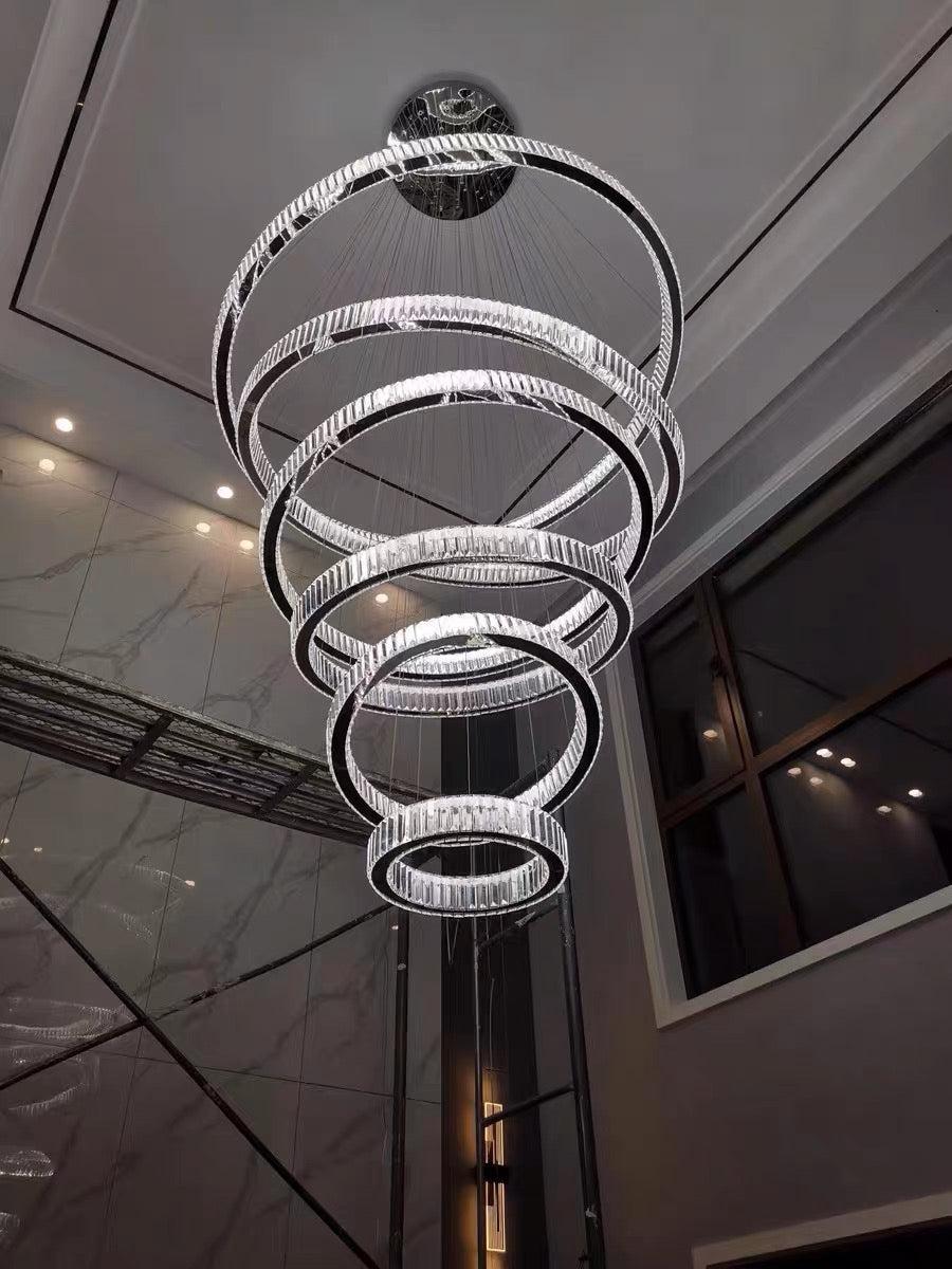 Modern Front Entryway Chandelier 3/4/5/6/7 Rings Crystal Gold/ Chrome Finish Ceiling Lamp-Nobipets