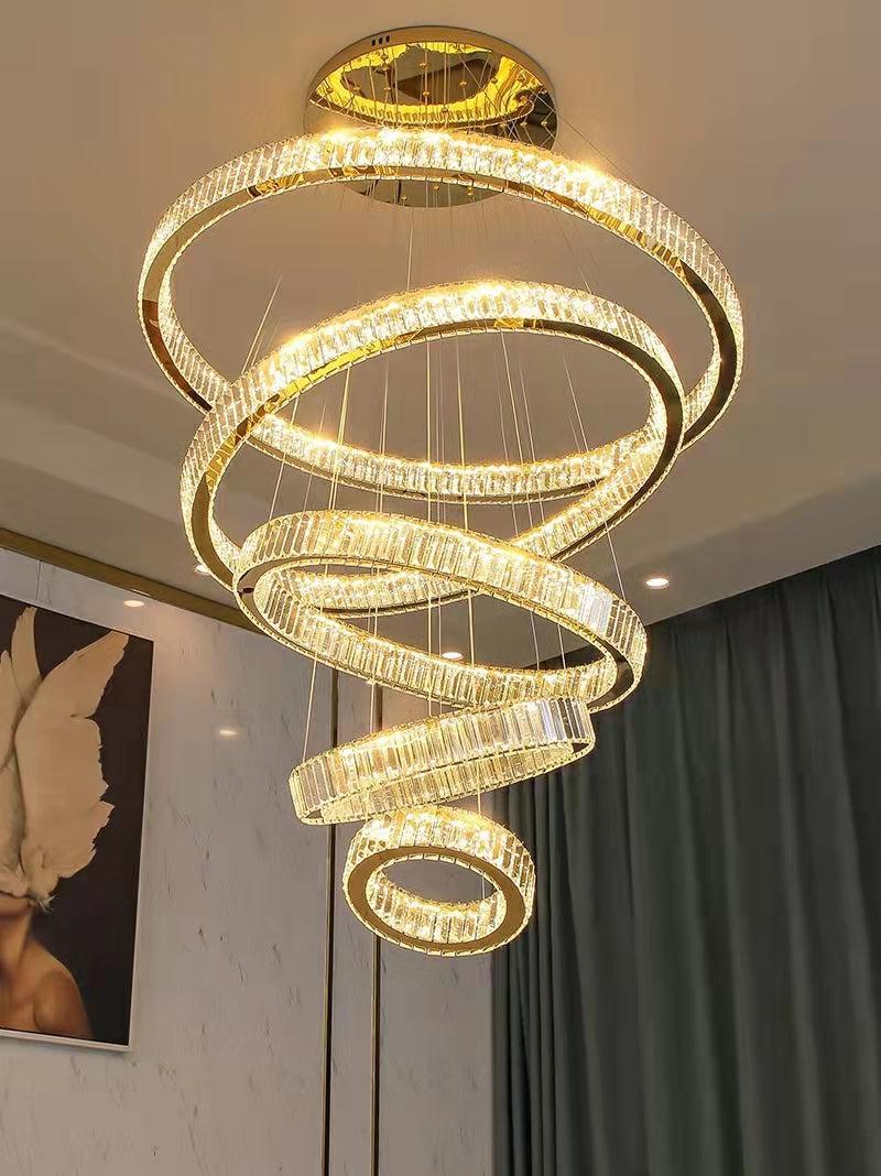Modern Front Entryway Chandelier 3/4/5/6/7 Rings Crystal Gold/ Chrome Finish Ceiling Lamp-Nobipets