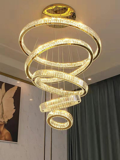 Modern Front Entryway Chandelier 3/4/5/6/7 Rings Crystal Gold/ Chrome Finish Ceiling Lamp-Nobipets