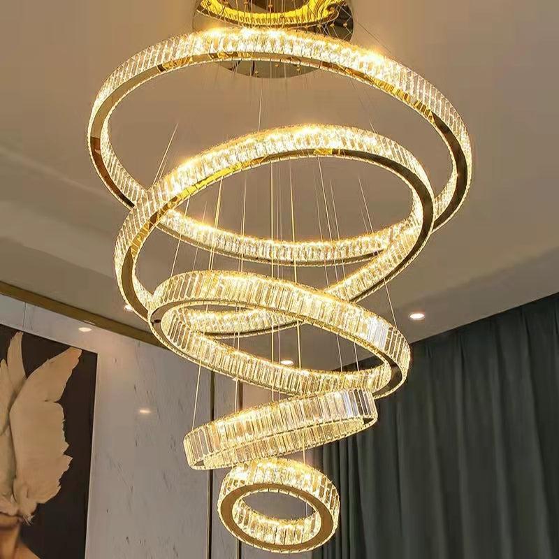 Modern Front Entryway Chandelier 3/4/5/6/7 Rings Crystal Gold/ Chrome Finish Ceiling Lamp-Nobipets
